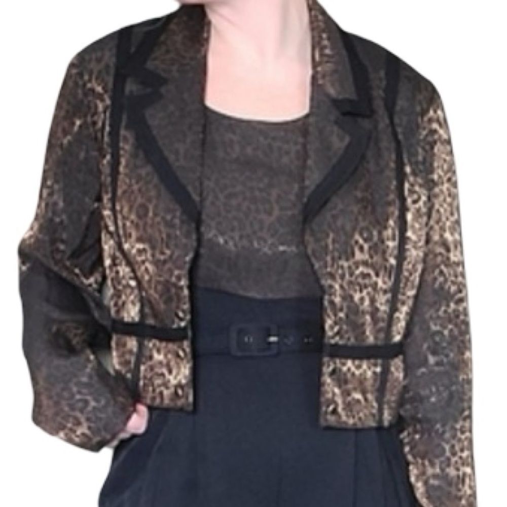 DJ & Co. Dawn Joy Leopard Print Y2K Cropped Open Front Jacket Size 8